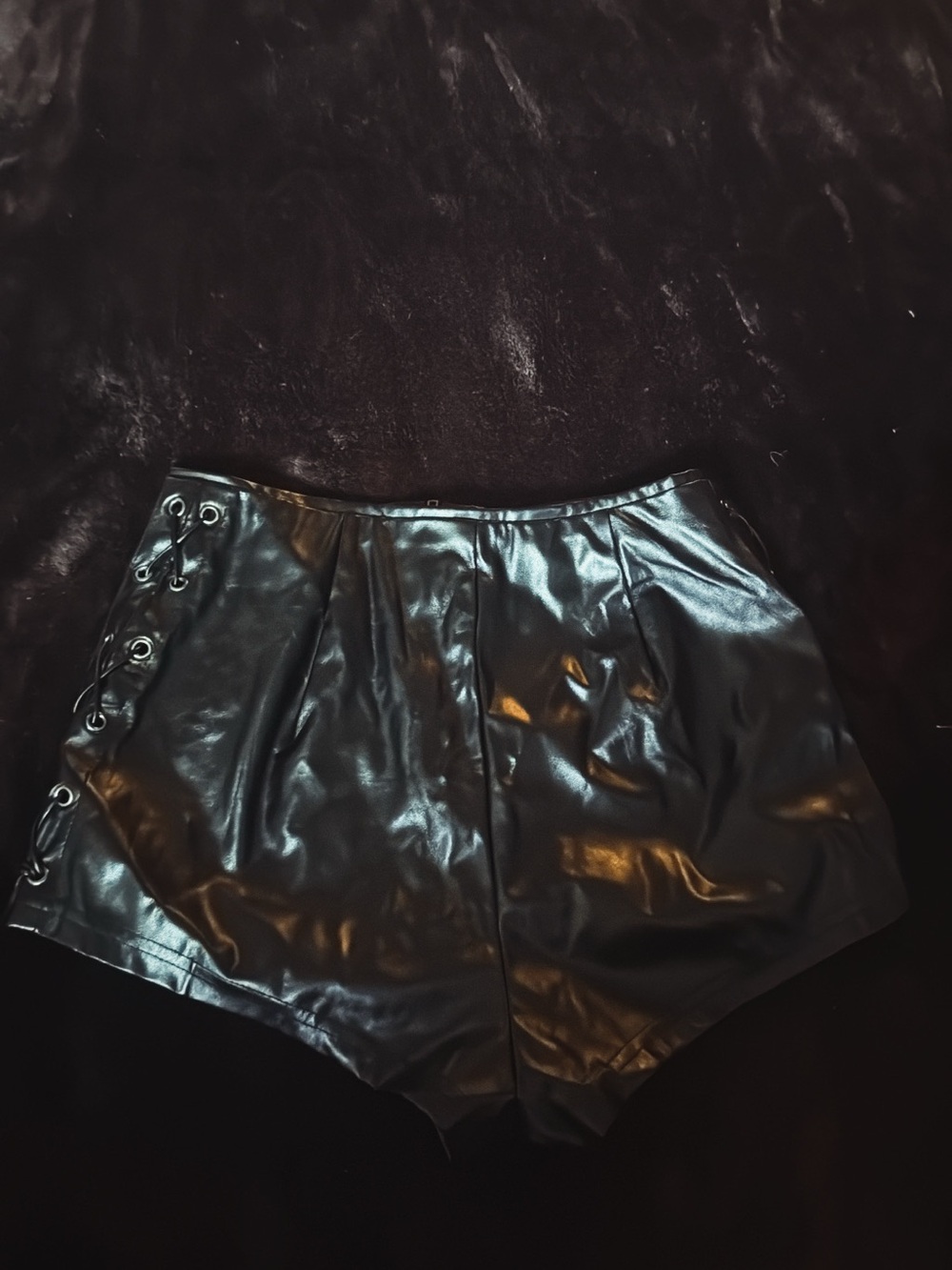 SHEIN Black High-Waist Faux Leather Shorts with Side Lace-Up